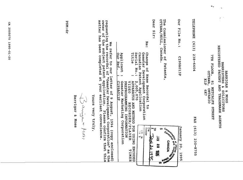 Document de brevet canadien 2005070. Correspondance reliée au PCT 19950120. Image 1 de 3