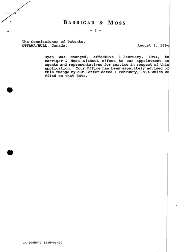 Document de brevet canadien 2005070. Correspondance reliée au PCT 19950120. Image 3 de 3