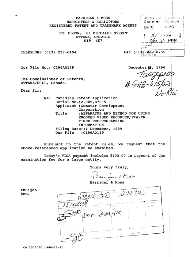 Canadian Patent Document 2005070. Prosecution-Amendment 19951210. Image 1 of 1