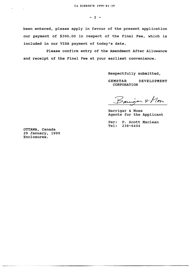 Document de brevet canadien 2005070. Poursuite-Amendment 19990129. Image 2 de 5