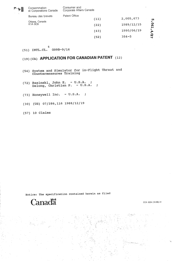 Document de brevet canadien 2005673. Page couverture 19940226. Image 1 de 1
