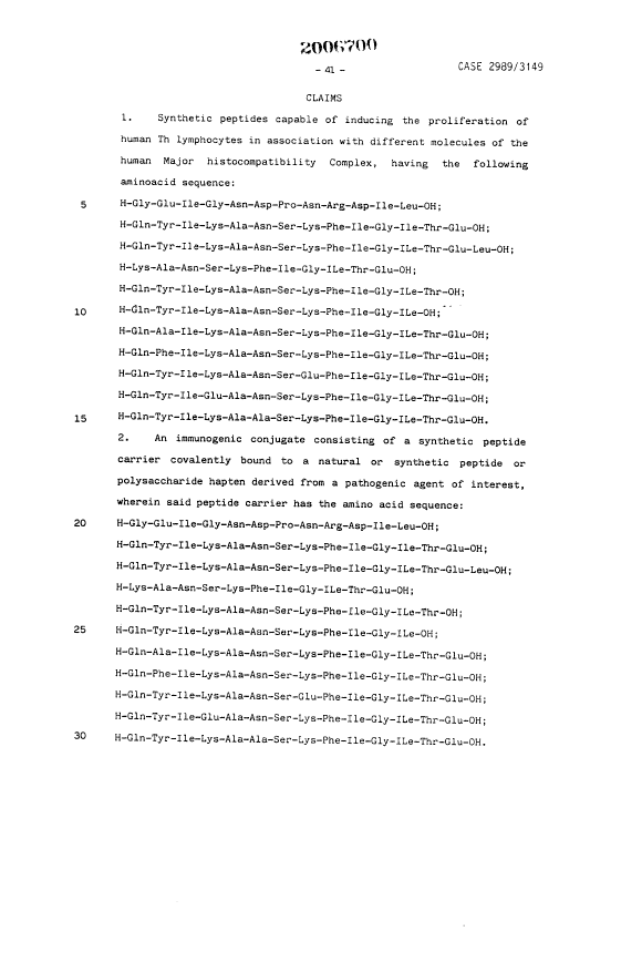 Document de brevet canadien 2006700. Revendications 19891217. Image 1 de 2