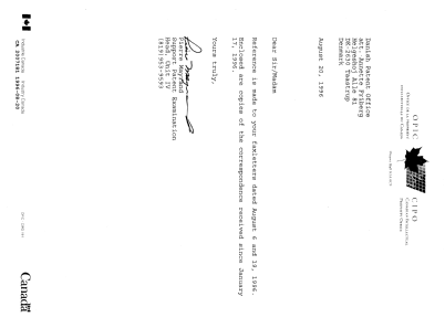 Canadian Patent Document 2007181. Correspondence 19951220. Image 1 of 7