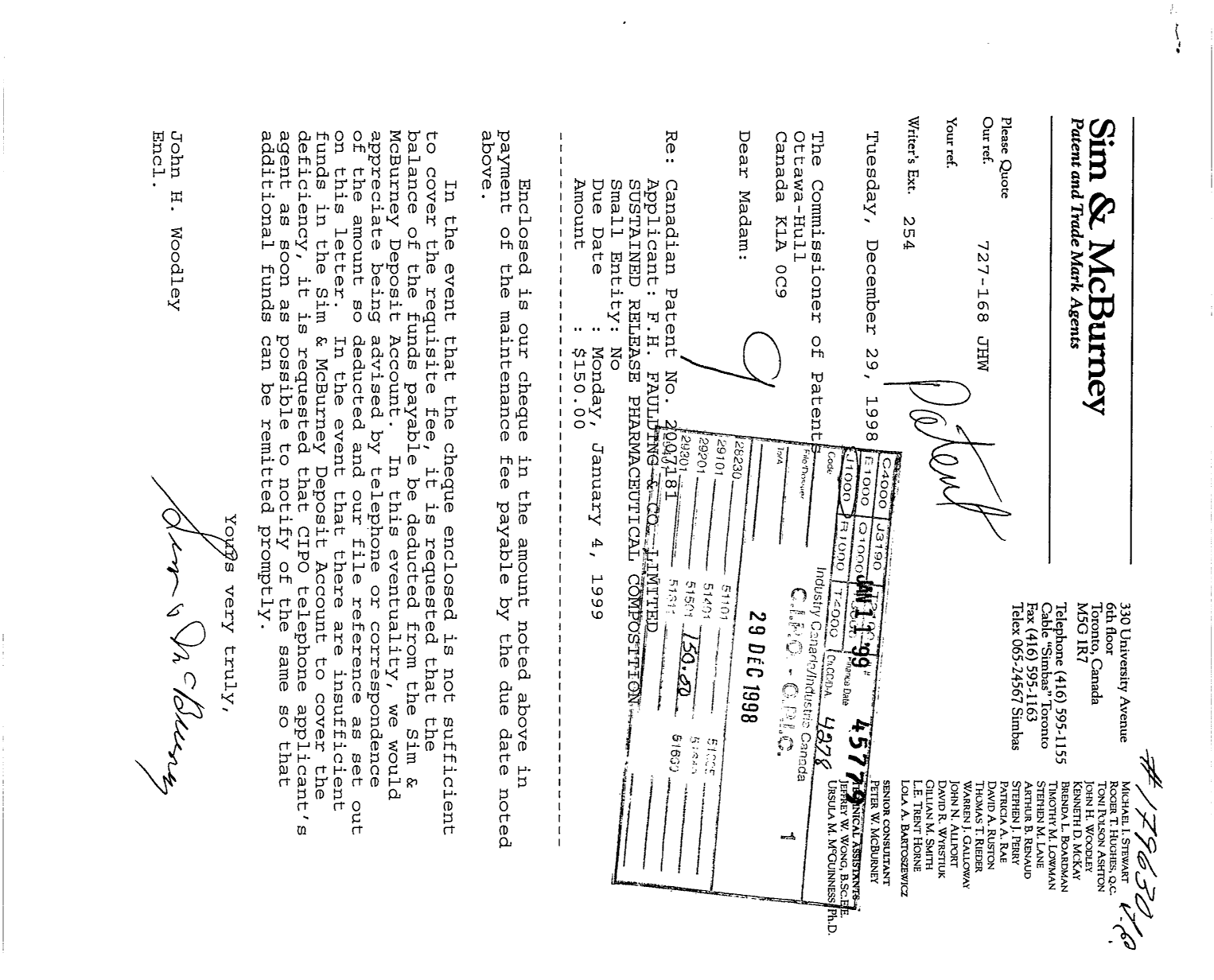 Canadian Patent Document 2007181. Fees 19971229. Image 1 of 1