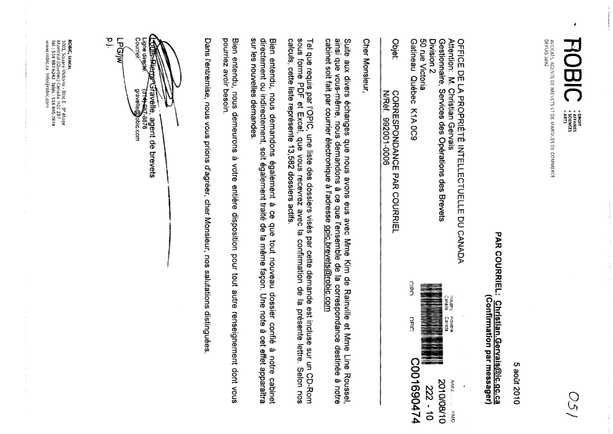 Canadian Patent Document 2007453. Correspondence 20100810. Image 1 of 1