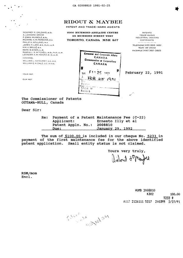 Document de brevet canadien 2008810. Taxes 19910225. Image 1 de 1