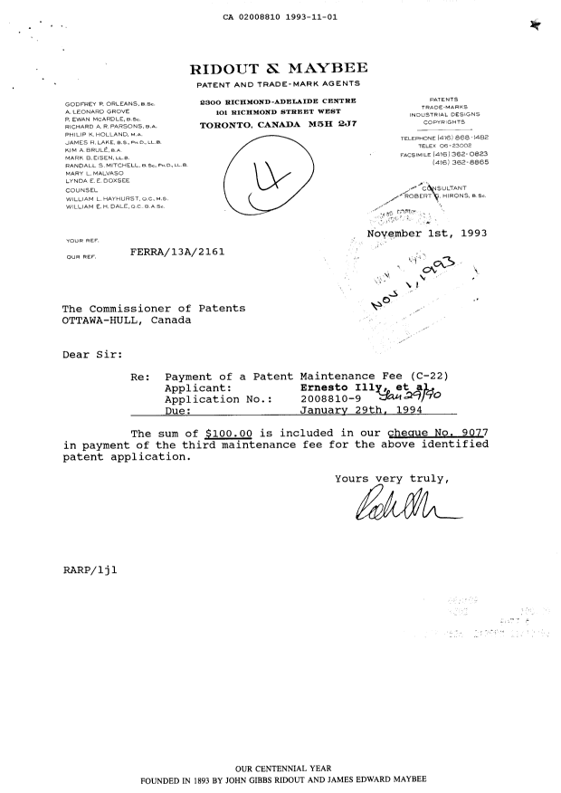 Document de brevet canadien 2008810. Taxes 19931101. Image 1 de 1
