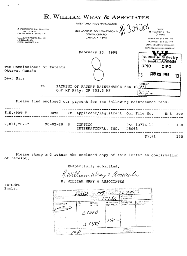 Document de brevet canadien 2011207. Taxes 19980223. Image 1 de 1