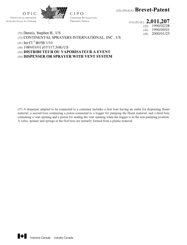 Document de brevet canadien 2011207. Page couverture 20000117. Image 1 de 1