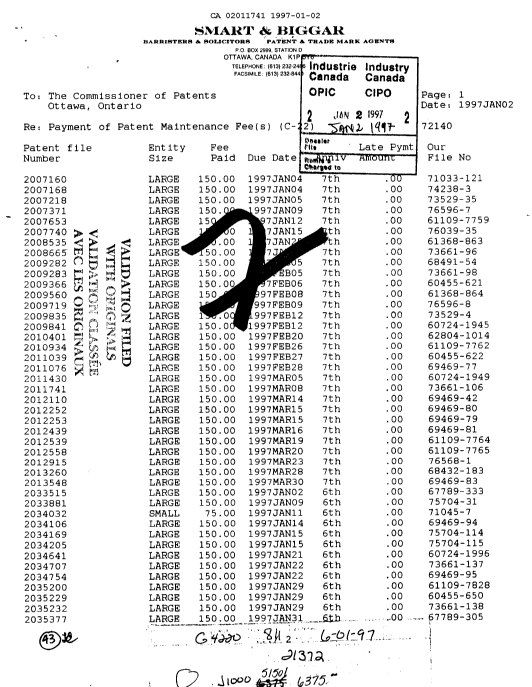 Document de brevet canadien 2011741. Taxes 19970102. Image 1 de 1