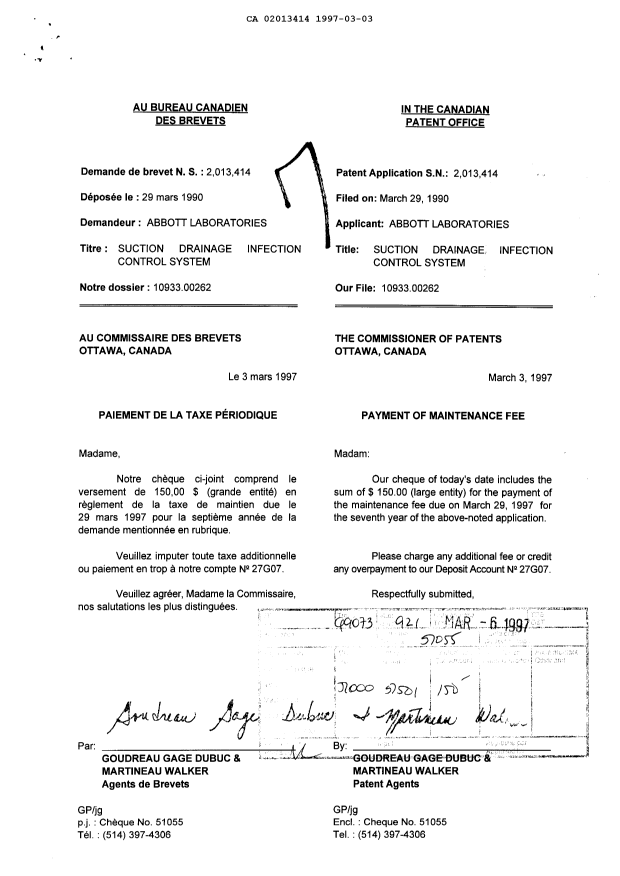 Document de brevet canadien 2013414. Taxes 19970303. Image 1 de 1