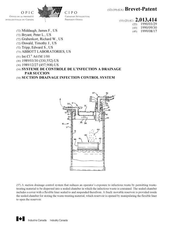 Document de brevet canadien 2013414. Page couverture 19990810. Image 1 de 1