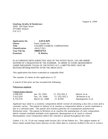 Canadian Patent Document 2013429. Prosecution-Amendment 19990809. Image 1 of 2
