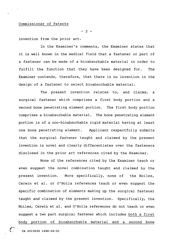 Canadian Patent Document 2013539. Prosecution Correspondence 19980901. Image 2 of 4