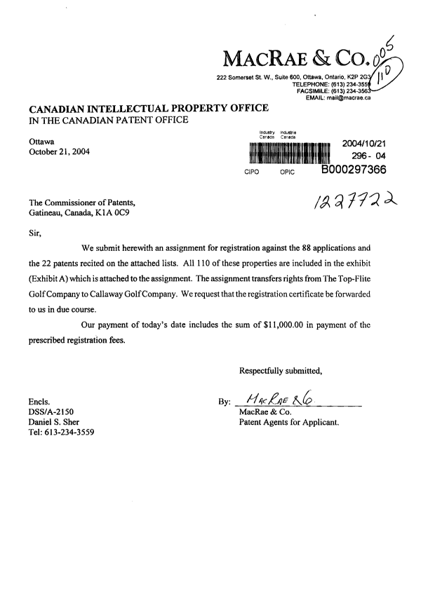 Canadian Patent Document 2013699. Assignment 20031221. Image 1 of 53