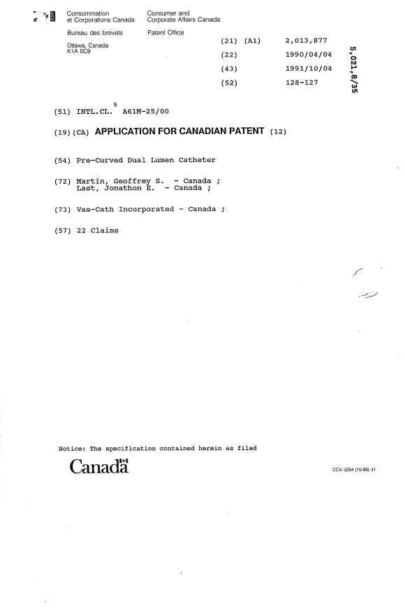 Canadian Patent Document 2013877. Cover Page 19940409. Image 1 of 1