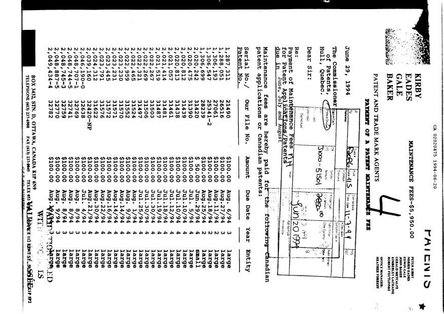 Canadian Patent Document 2020475. Fees 19940620. Image 1 of 1