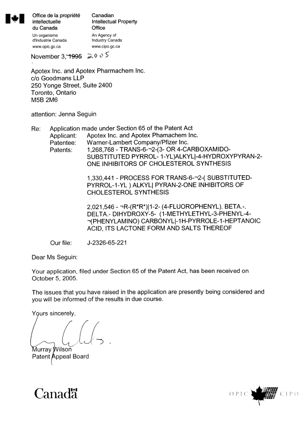 Canadian Patent Document 2021546. Correspondence 20041203. Image 1 of 1