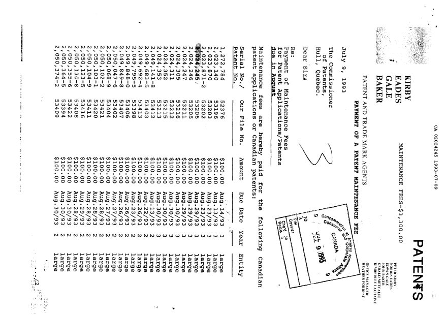 Canadian Patent Document 2024245. Fees 19930709. Image 1 of 1