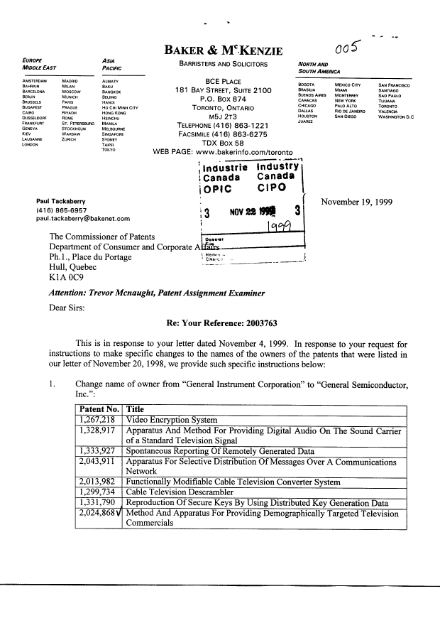 Document de brevet canadien 2024868. Cession 19991122. Image 1 de 27