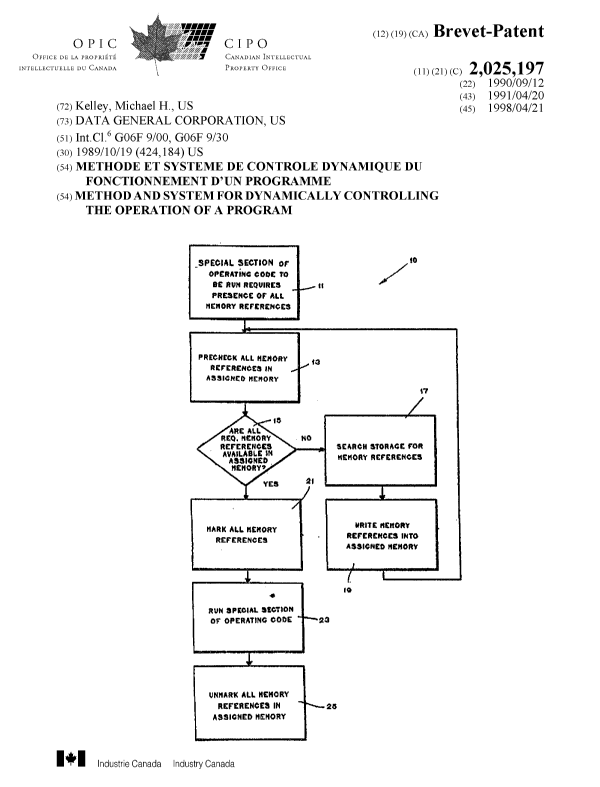 Canadian Patent Document 2025197. Cover Page 19980402. Image 1 of 2