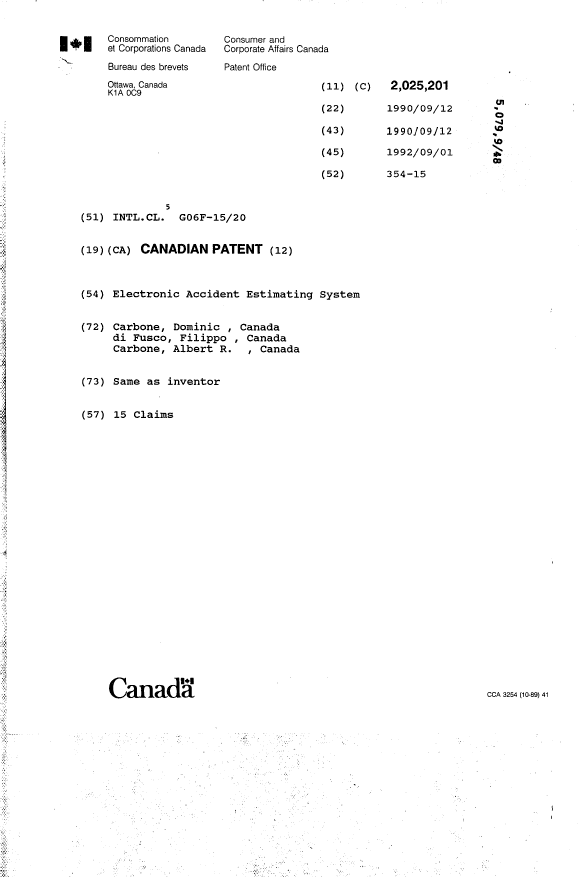 Document de brevet canadien 2025201. Page couverture 19940709. Image 1 de 1