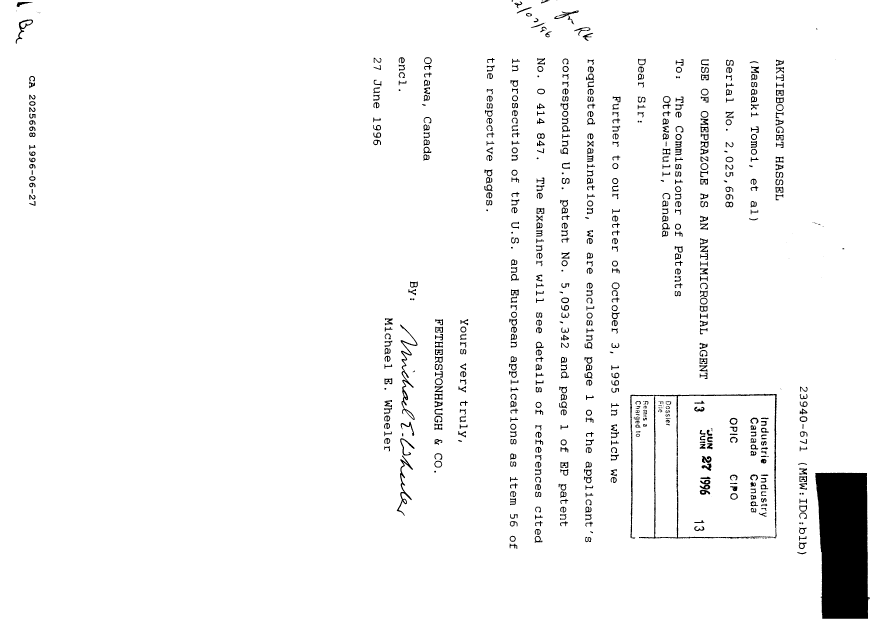 Canadian Patent Document 2025668. Prosecution-Amendment 19951227. Image 1 of 1
