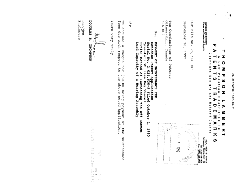 Canadian Patent Document 2026630. Fees 19911201. Image 1 of 1