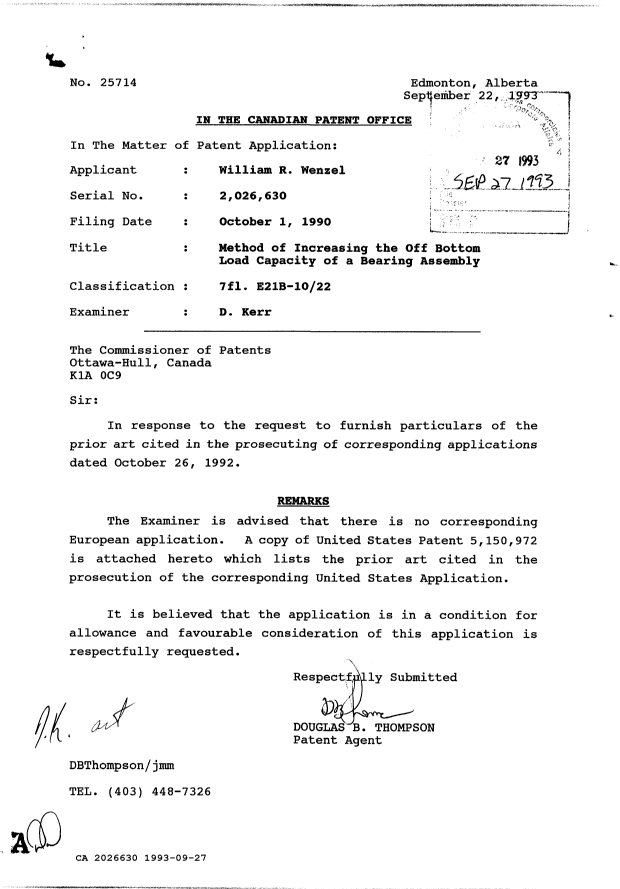 Canadian Patent Document 2026630. Prosecution-Amendment 19921227. Image 1 of 1