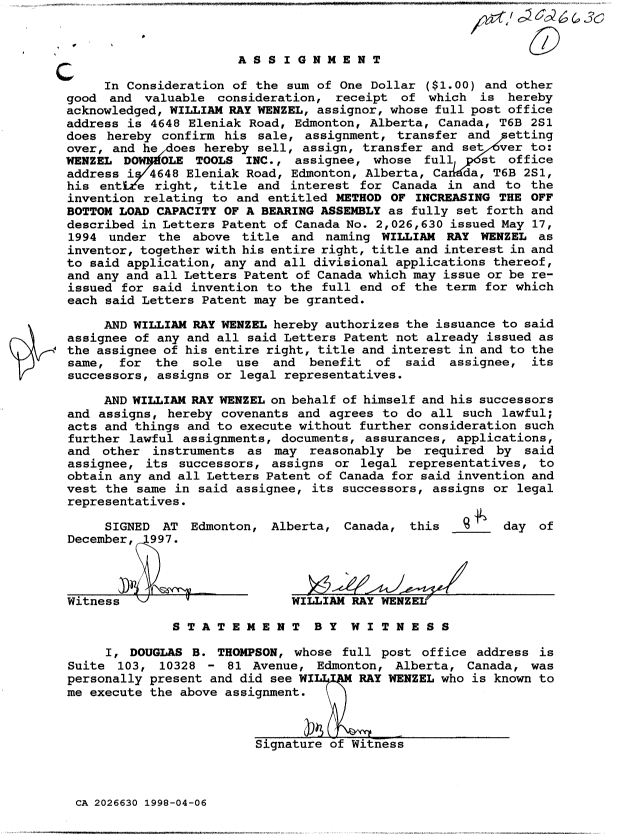 Document de brevet canadien 2026630. Cession 19971206. Image 2 de 3