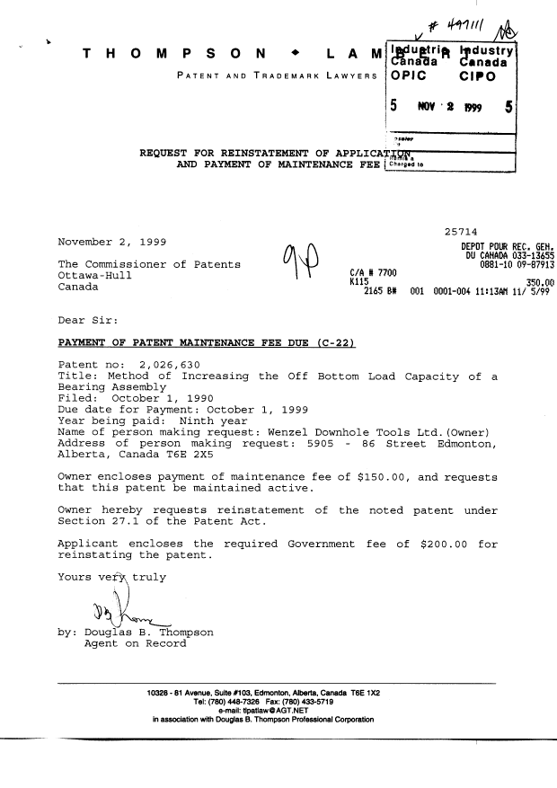 Document de brevet canadien 2026630. Taxes 19981202. Image 1 de 1