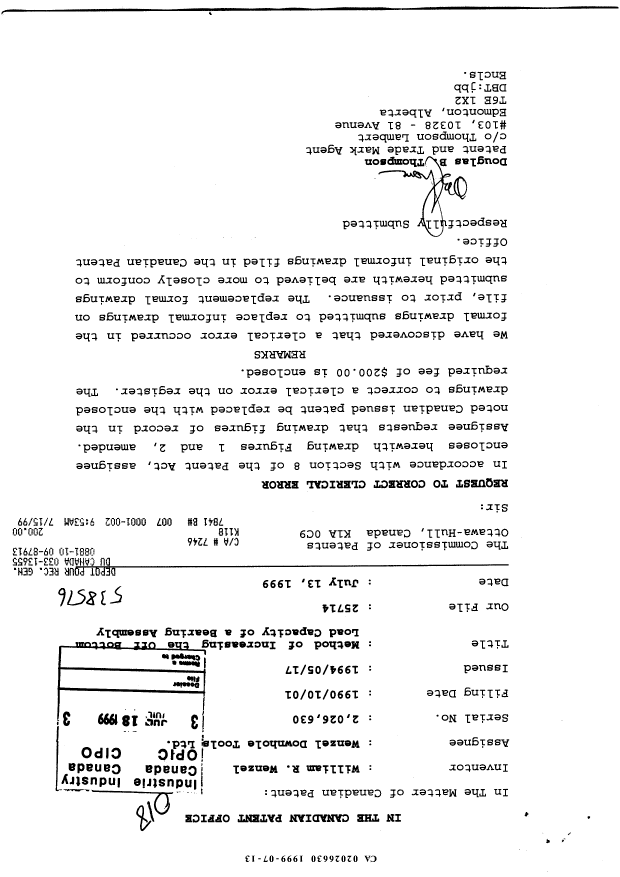 Canadian Patent Document 2026630. Correspondence 19981213. Image 1 of 3