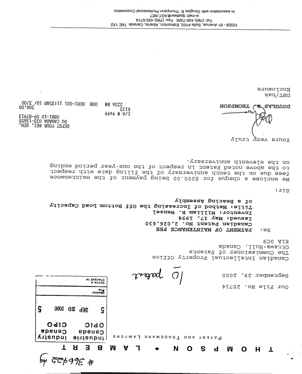 Document de brevet canadien 2026630. Taxes 19991229. Image 1 de 1