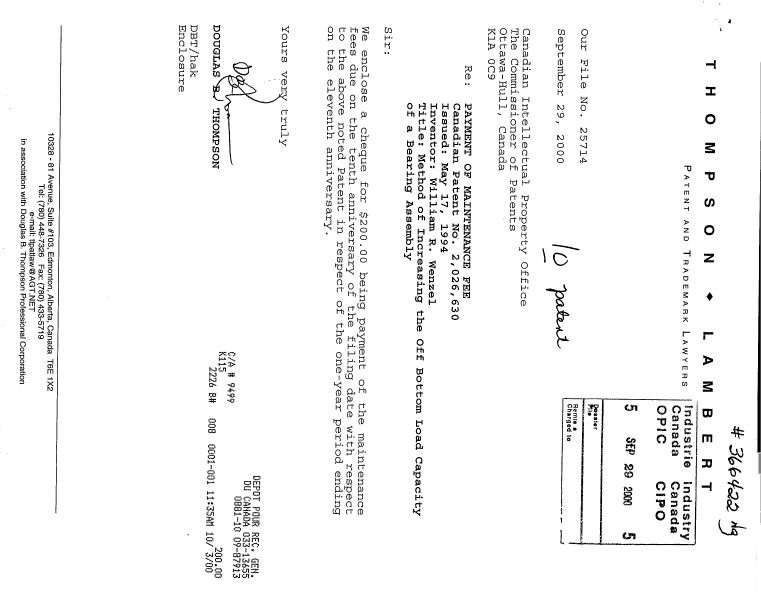 Document de brevet canadien 2026630. Taxes 19991229. Image 1 de 1