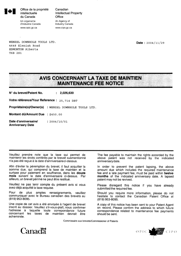 Document de brevet canadien 2026630. Correspondance 20041210. Image 1 de 2