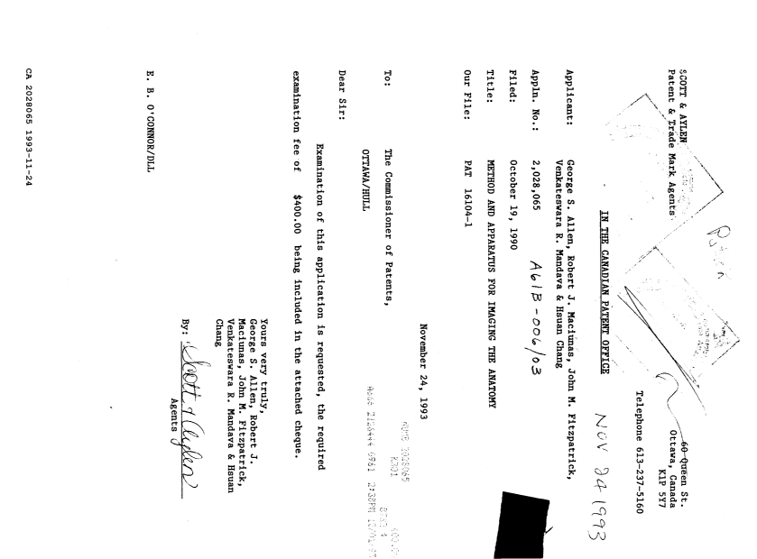 Canadian Patent Document 2028065. Prosecution Correspondence 19931124. Image 1 of 1