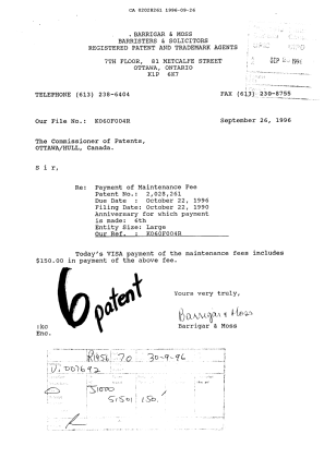 Canadian Patent Document 2028261. Fees 19960926. Image 1 of 1