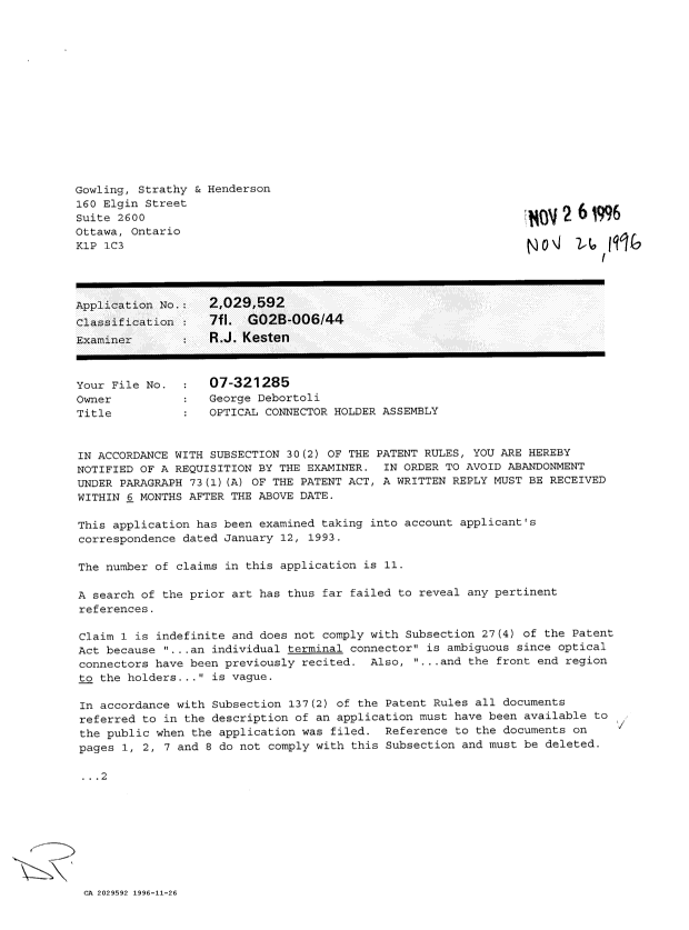 Canadian Patent Document 2029592. Prosecution-Amendment 19951226. Image 1 of 2