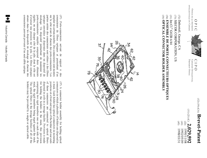 Canadian Patent Document 2029592. Cover Page 19971206. Image 1 of 1