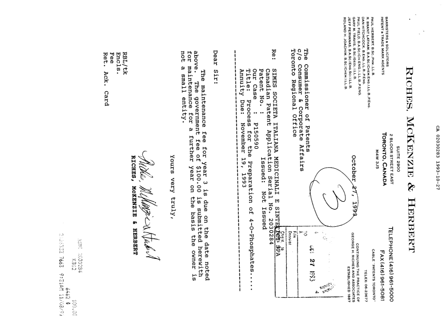 Document de brevet canadien 2030283. Taxes 19931027. Image 1 de 1