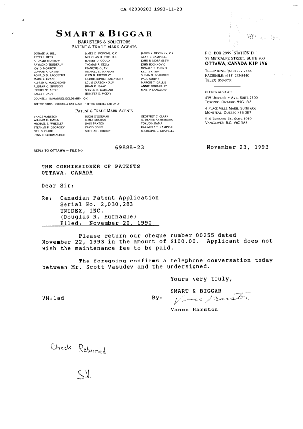 Document de brevet canadien 2030283. Taxes 19931123. Image 1 de 1