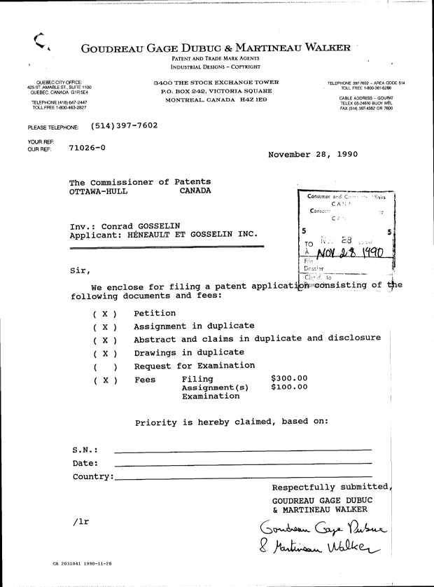Document de brevet canadien 2031041. Cession 19891228. Image 1 de 4