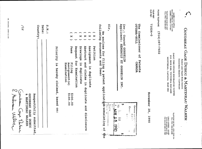 Document de brevet canadien 2031041. Cession 19891228. Image 1 de 4