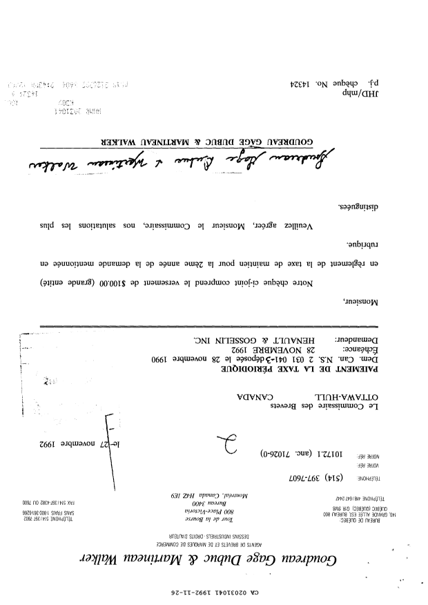 Document de brevet canadien 2031041. Taxes 19911226. Image 1 de 1