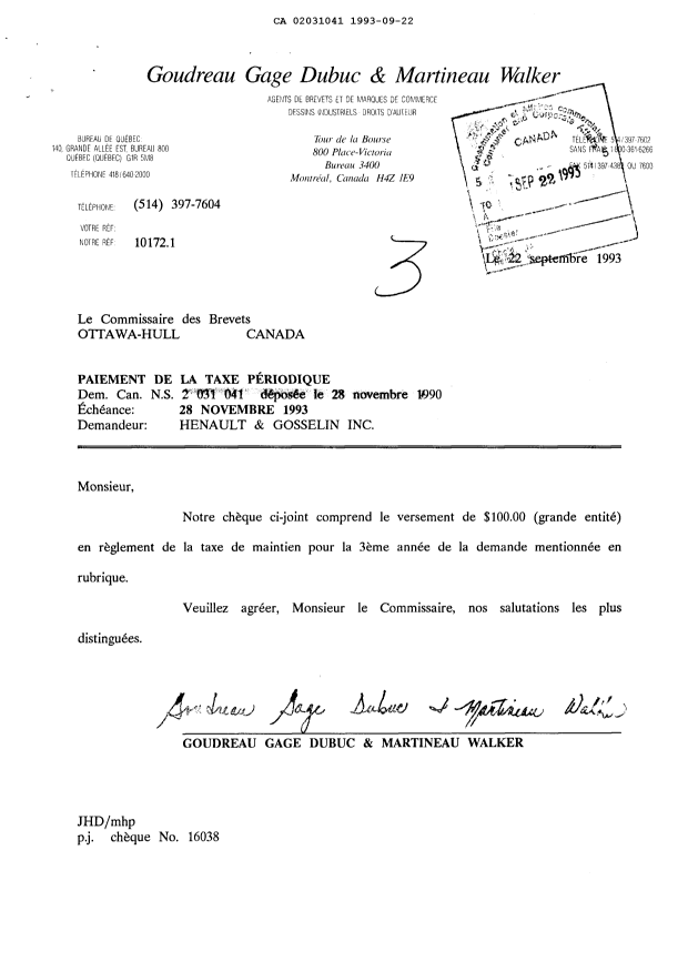 Document de brevet canadien 2031041. Taxes 19921222. Image 1 de 1