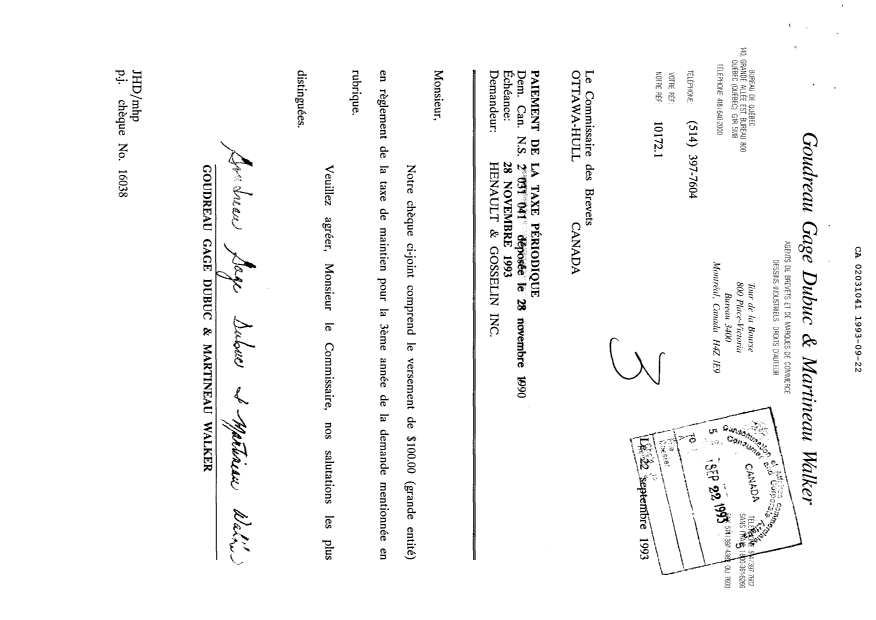 Document de brevet canadien 2031041. Taxes 19921222. Image 1 de 1