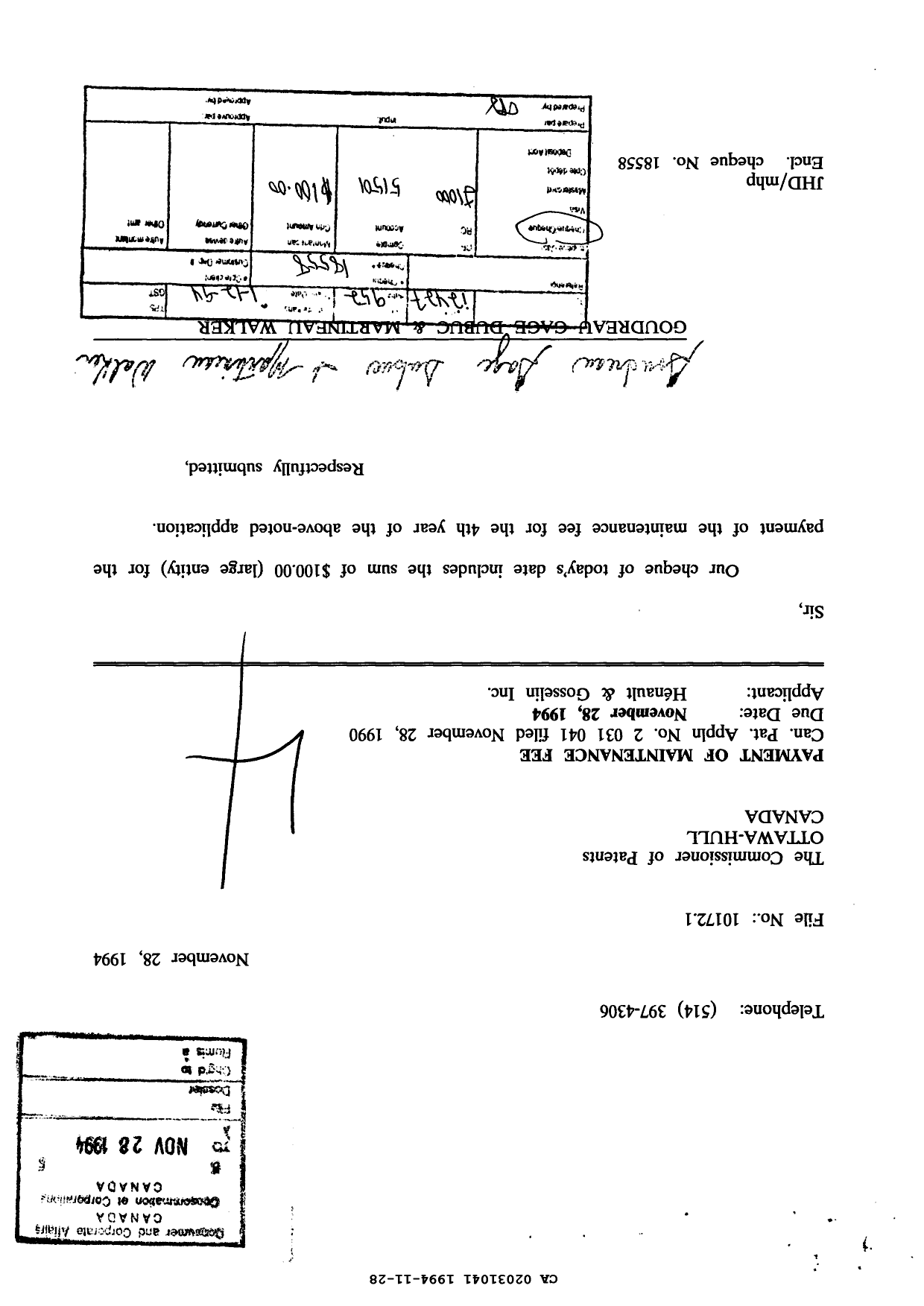 Canadian Patent Document 2031041. Fees 19931228. Image 1 of 1