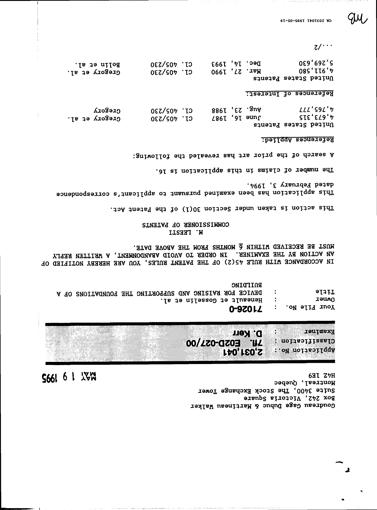 Document de brevet canadien 2031041. Poursuite-Amendment 19941219. Image 1 de 3