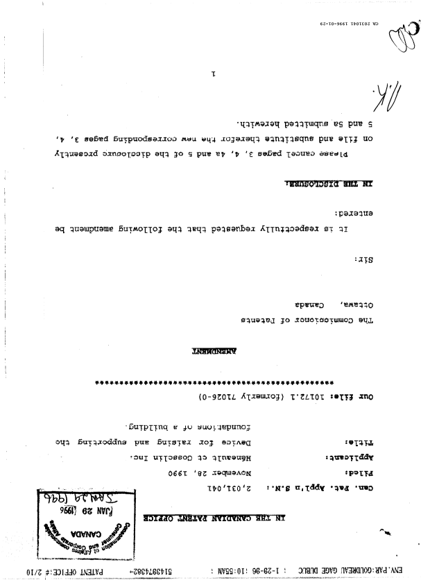 Document de brevet canadien 2031041. Poursuite-Amendment 19951229. Image 1 de 2