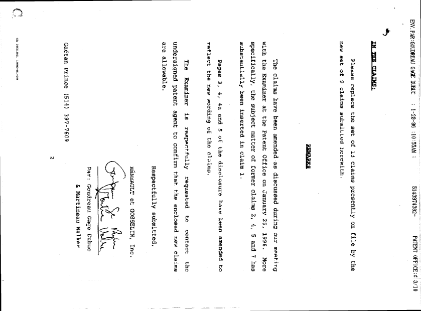 Canadian Patent Document 2031041. Prosecution-Amendment 19951229. Image 2 of 2